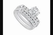 Diamond Engagement Ring With Wedding Band Sets 14k White Gold  0.90 Ct Tdw
