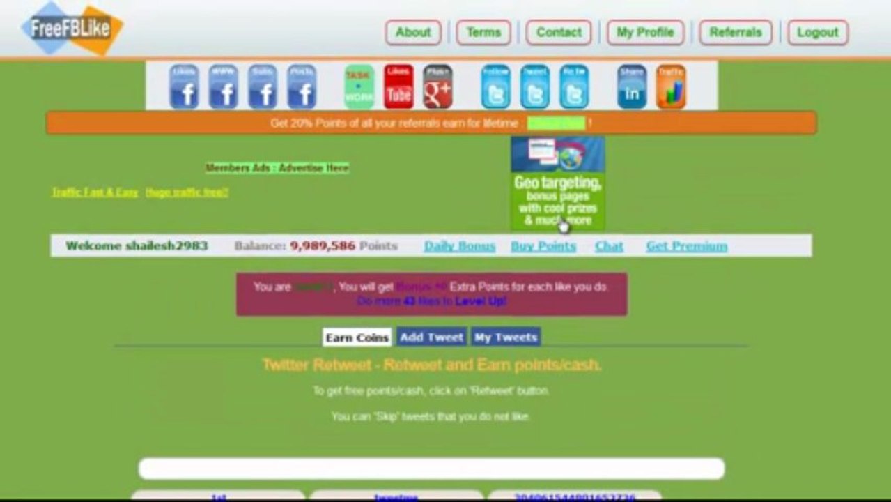 Get Free Facebook Likes Twitter Followers Google Followers and Website Hits