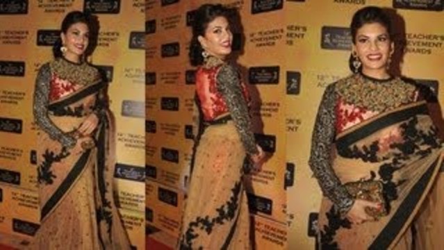 Jacqueline In Sabyasachi Couture Lehenga Sari @ Teachers Achievement Awards 2013