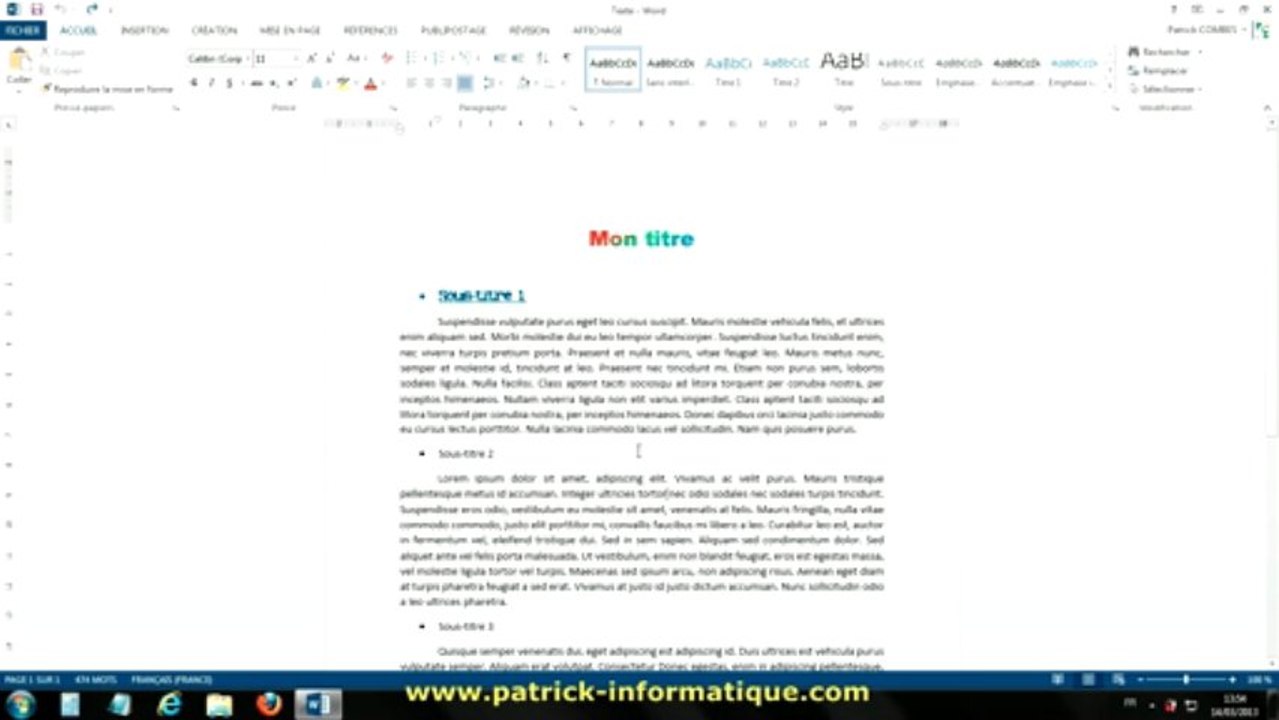 Tuto Word 2013 - Reproduire et supprimer rapidement une mise en forme - Extrait