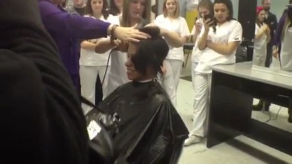 Cosmetology Students Shave Principal