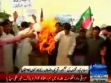 PTI workers protest against ticket allotment to Chaudhry Asghar at out side Bani Gala Imran Khan House in Rawalpindi