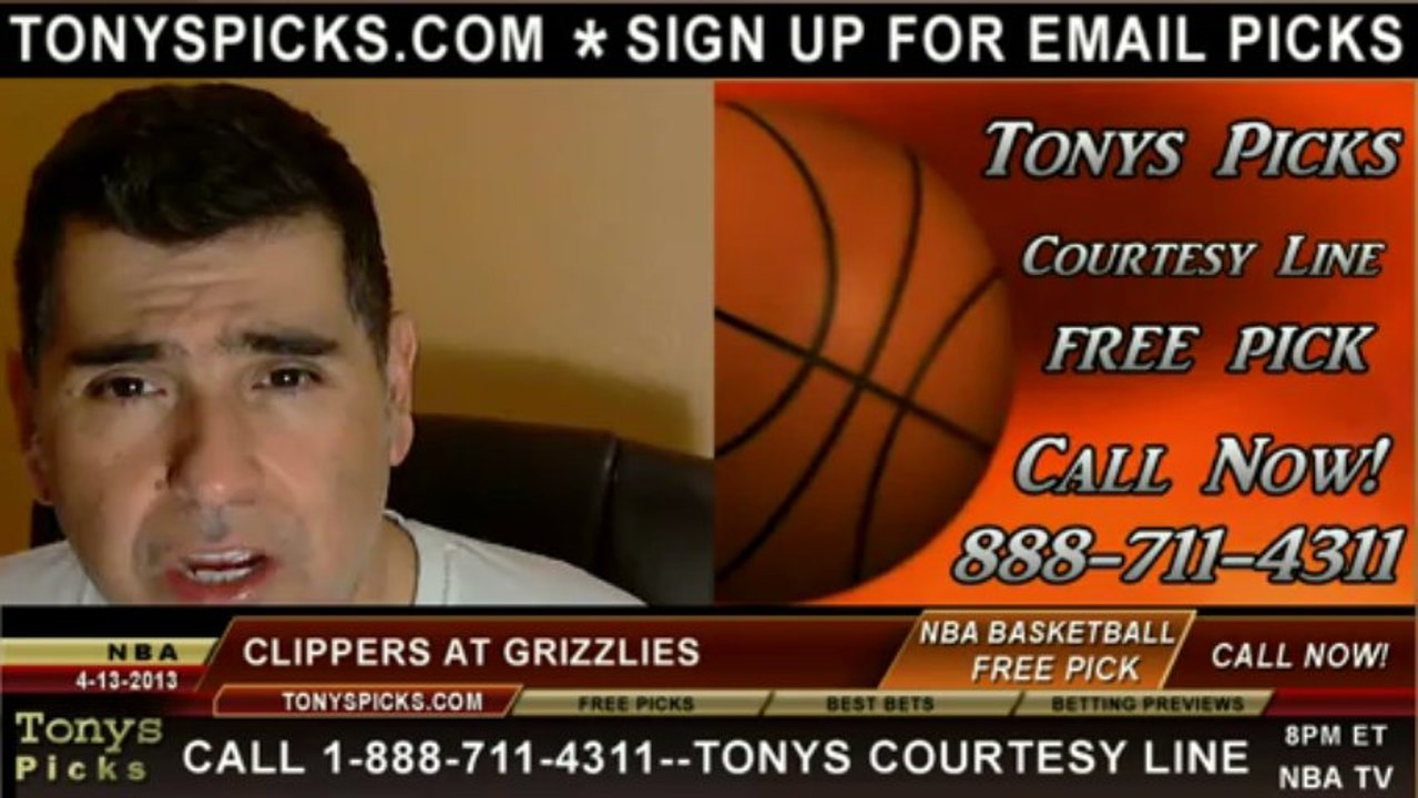 Memphis Grizzlies versus LA Clippers Pick Prediction NBA Pro Basketball Lines Odds Preview 4-13-2013