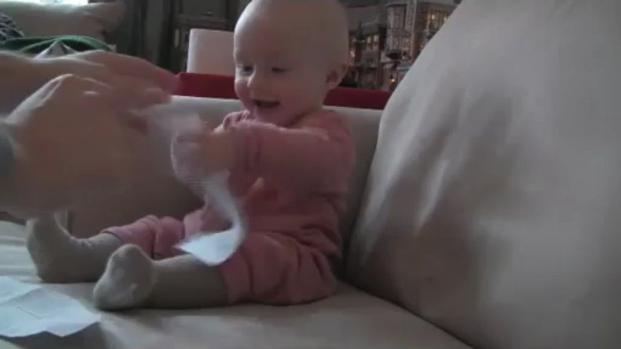 Baby Laughing Hysterically at Ripping Paper (Original)