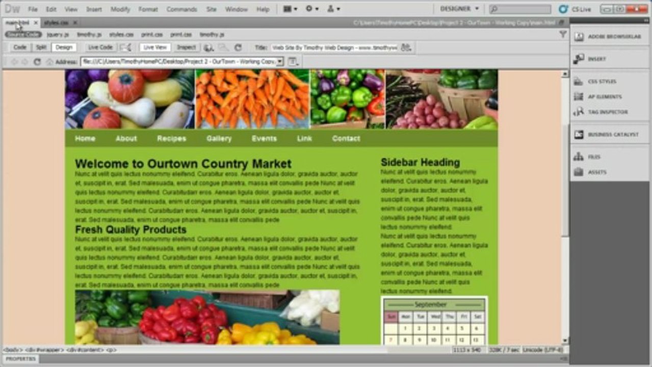 Dreamweaver Tutorial – Video 08 - Our Town Dreamweaver Training Project