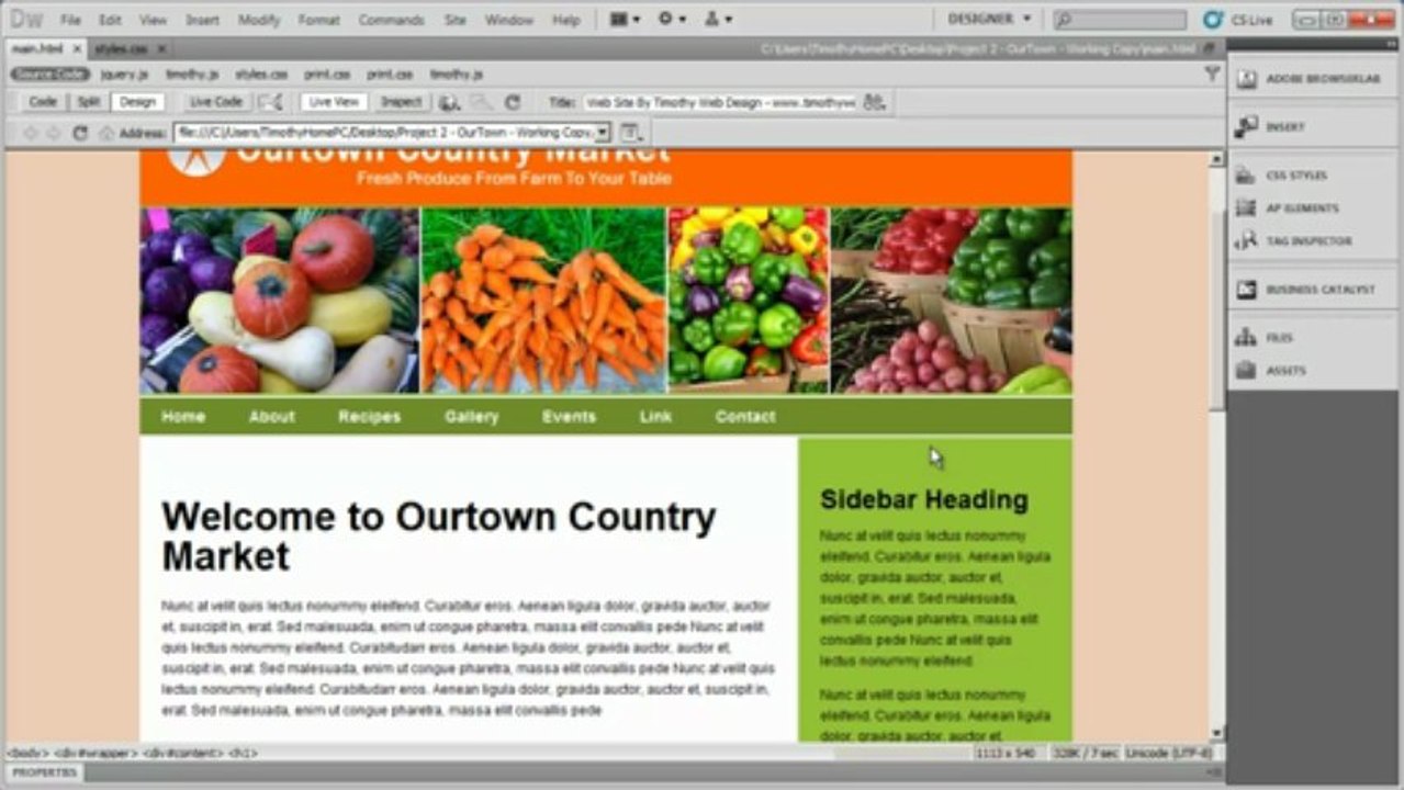 Dreamweaver Tutorial – Video 09 - Our Town Dreamweaver Training Project