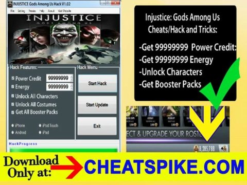 Cheat Injustice Gods Among Us and Unlock Characters, Get Boosters Packs and Power Credits Cheat