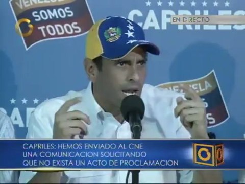 Capriles: CNE debe suspender el acto de proclamación y contar voto a voto para tener un ganador