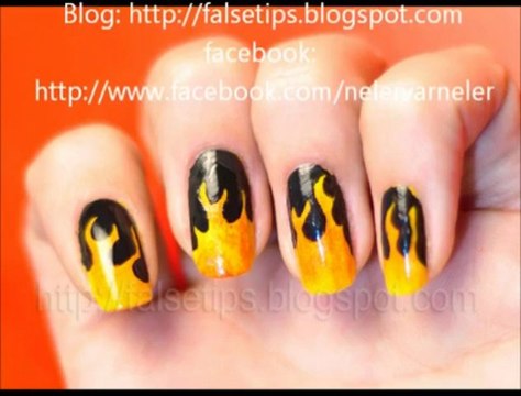 Alev Desenli Manikür Classic Car Style Flame Nail Art_2