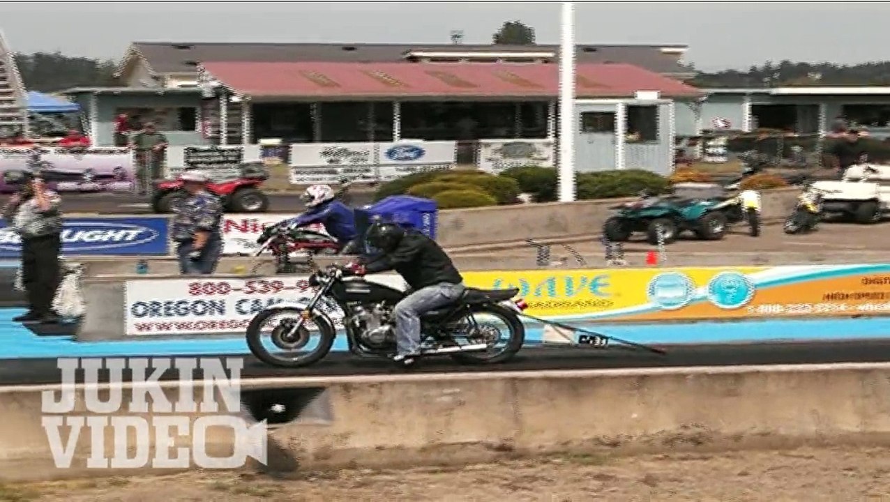 Dragster Over Wall-Biker Gets Tossed!
