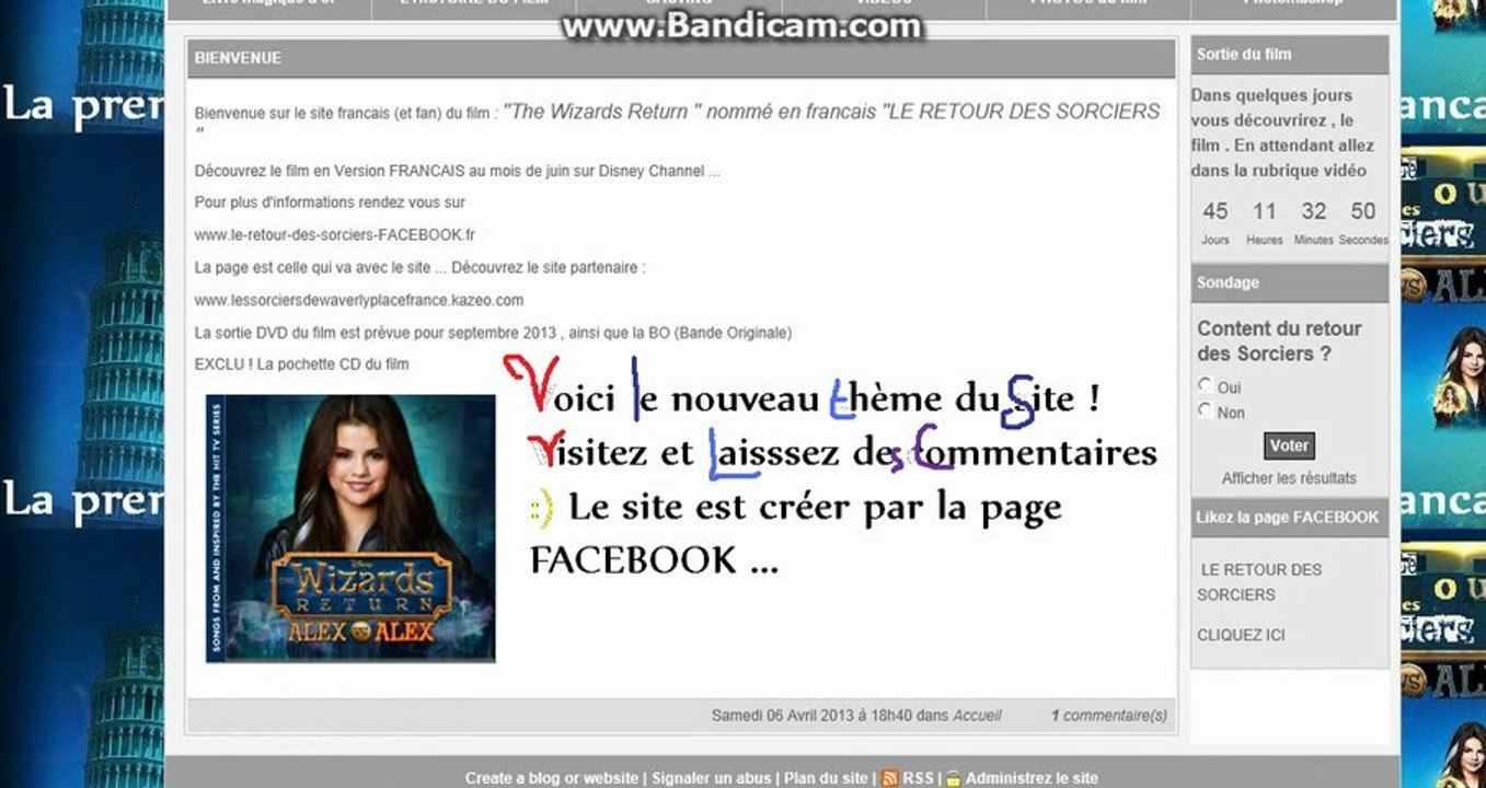 Le retour des Sorciers (http://retour-des-sorciers-alex-vs-alex.kazeo.com/) Vidéo du site