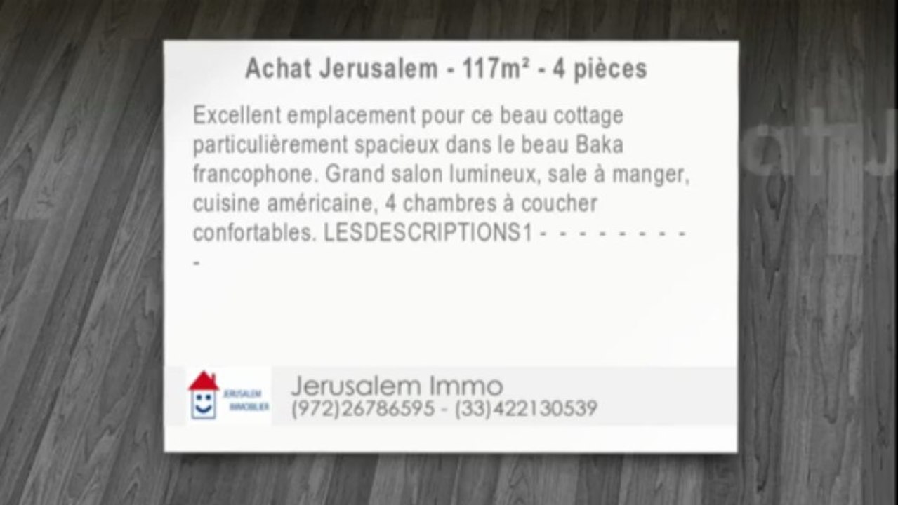 A vendre superbe cottage à Baka, Jérusalem Immobilier