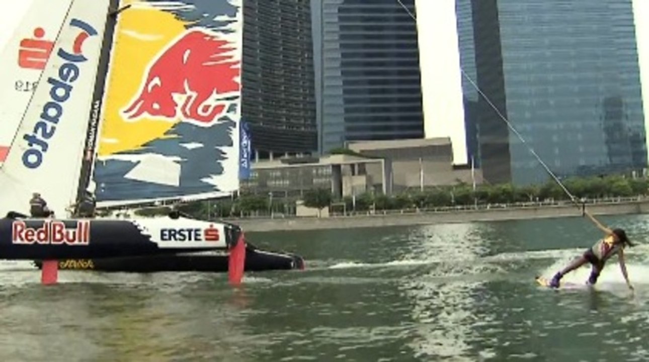 Wakeboarding behind a Sailboat - Extreme Sailing Series 2013