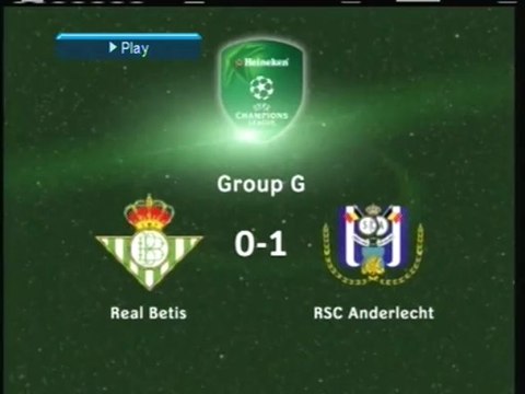 2005 (December 6) Real Betis (Spain) 0-Anderlecht (Belgium) 1 (Champions League)