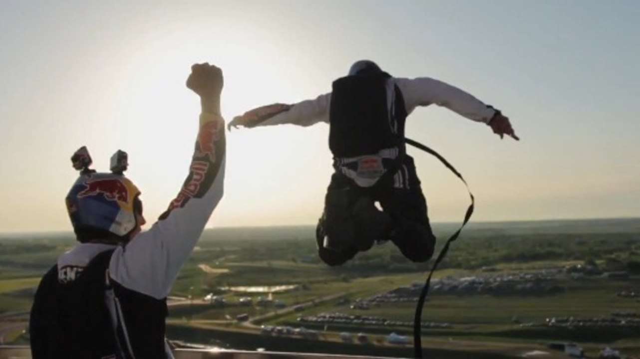 B.A.S.E. Jump off Circuit of the Americas Tower - Red Bull Grand Prix of the Americas