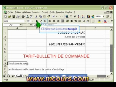 Tutoriel EXCEL 2003: Cours N°17 Modifier la police et le style de caractère
