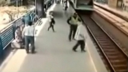 Hero cop in Colombia saves man from speeding train