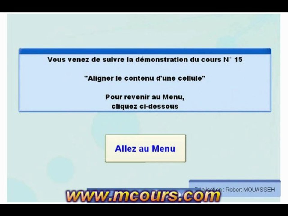 Tutoriel EXCEL 2003: Cours N°15 Aligner le contenu d'une cellule