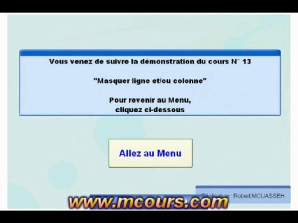 Tutoriel EXCEL 2003: Cours N°13 Masquer une ligne ou une colonne