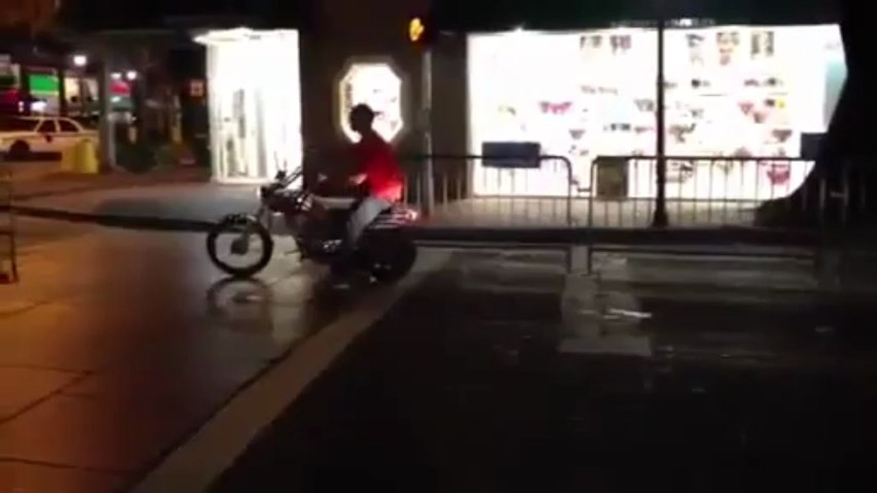 Drunk and trying to drive a motorbike. FAIL