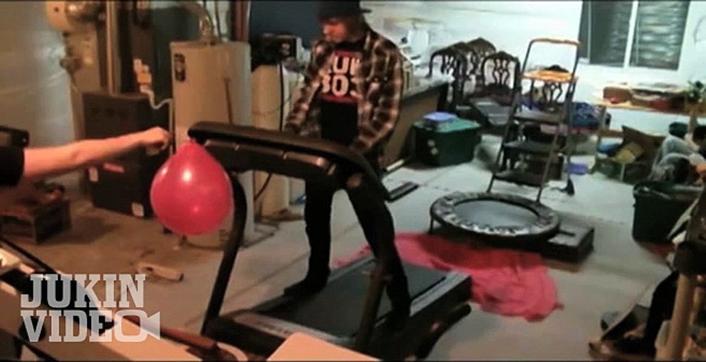 Guy Jumps off Trampoline onto Treadmill