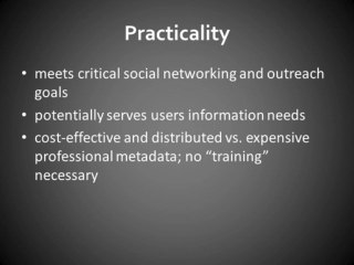 Folksonomy tagging: "crowdsourcing" metadata for Library 2.0?