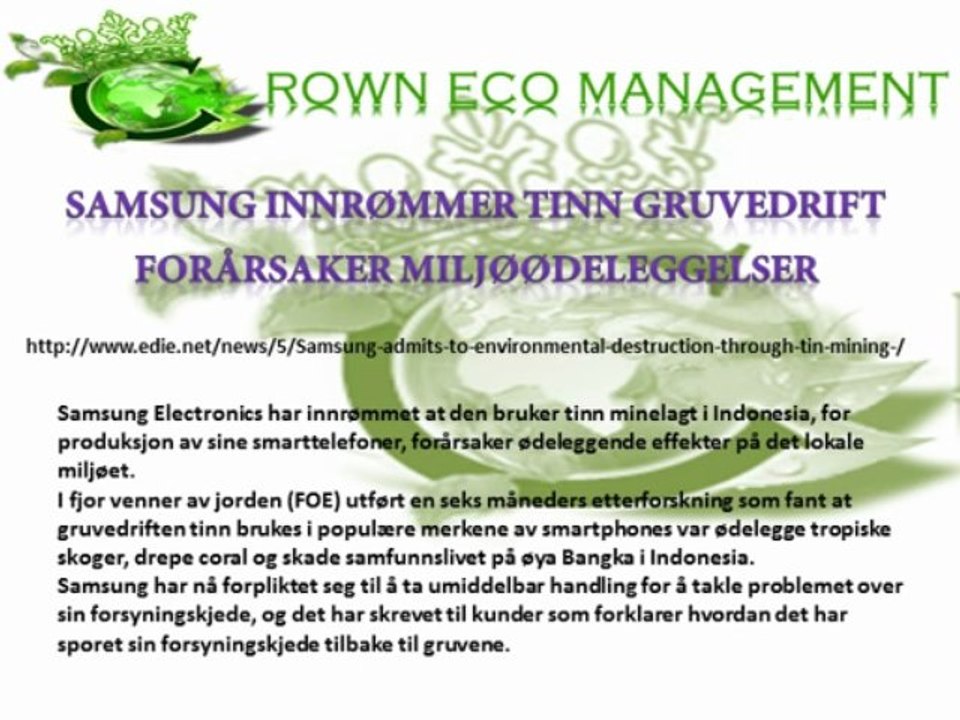 Samsung innrømmer tinn gruvedrift forårsaker miljøødeleggelser