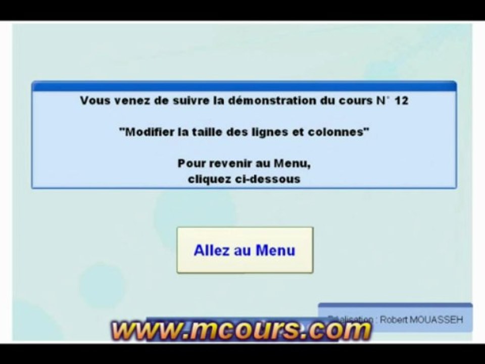 Tutoriel EXCEL 2003: Cours N°12 Modifier la taille des lignes et des colonnes