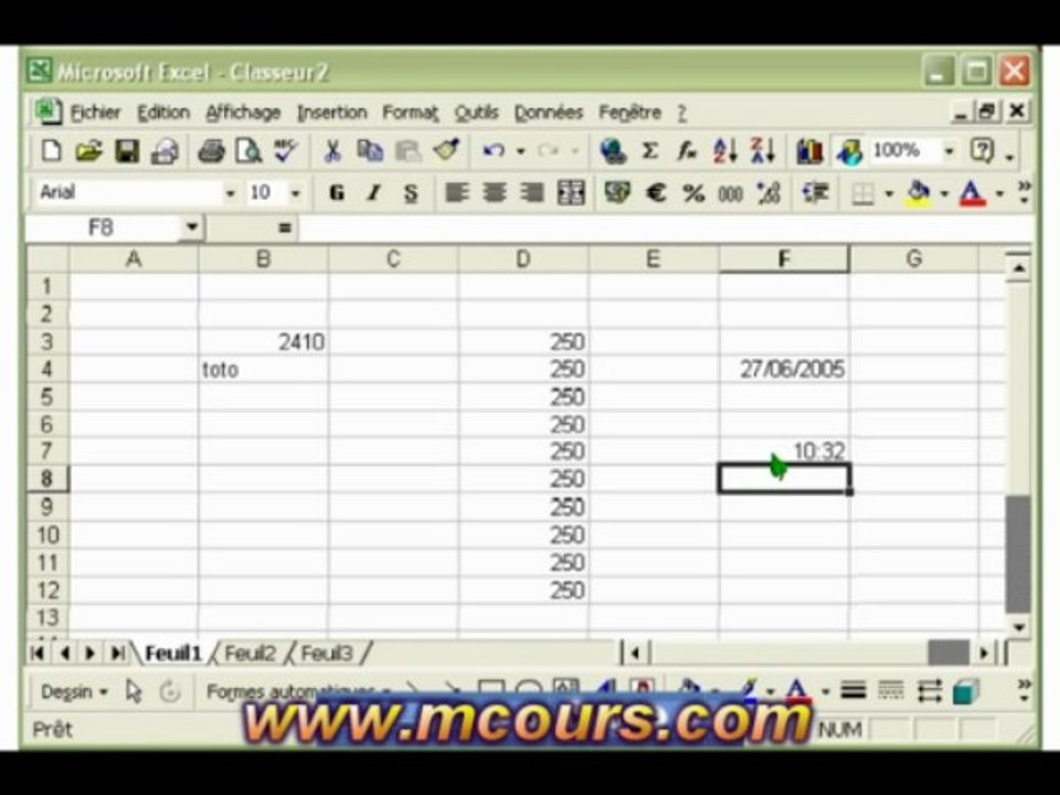 Tutoriel EXCEL 2003: Cours N°9 Saisir des données