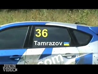 Rally car drives into Lake