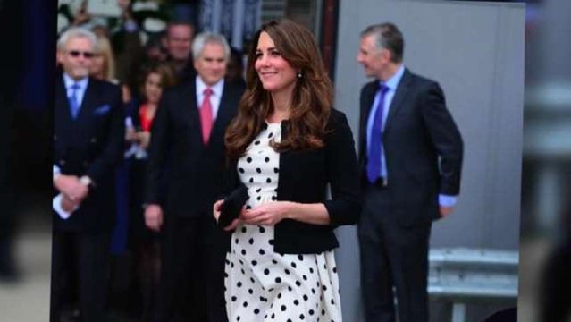 Pregnant Duchess Kate in a Dotty Dress