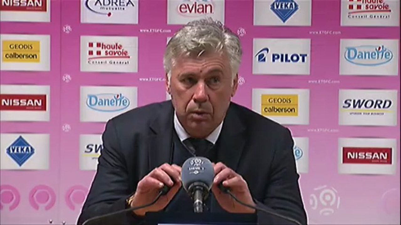 Conférence de presse Evian TG FC - Paris Saint-Germain : Pascal DUPRAZ (ETG) - Carlo ANCELOTTI (PSG) - saison 2012/2013