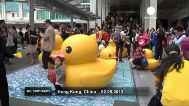 Giant 'rubber duck' floats into Hong Kong - no comment