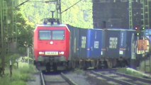 Züge am Ortsanfang von Linz am Rhein, 185, 3x SBB Cargo Re482, 2x 155, 145, 143, 2x 425