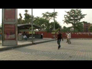 Commuters outside the Malviya Nagar Metro