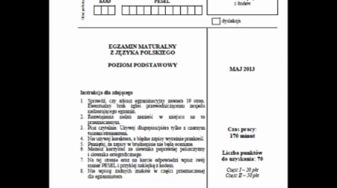Przecieki Matura 2013 Język Polski Poziom Podstawowy Arkusz i Klucz