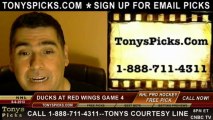 Anaheim Ducks versus Detroit Red Wings Pick Prediction NHL Playoff Game 4 Lines Odds Preview 5-6-2013