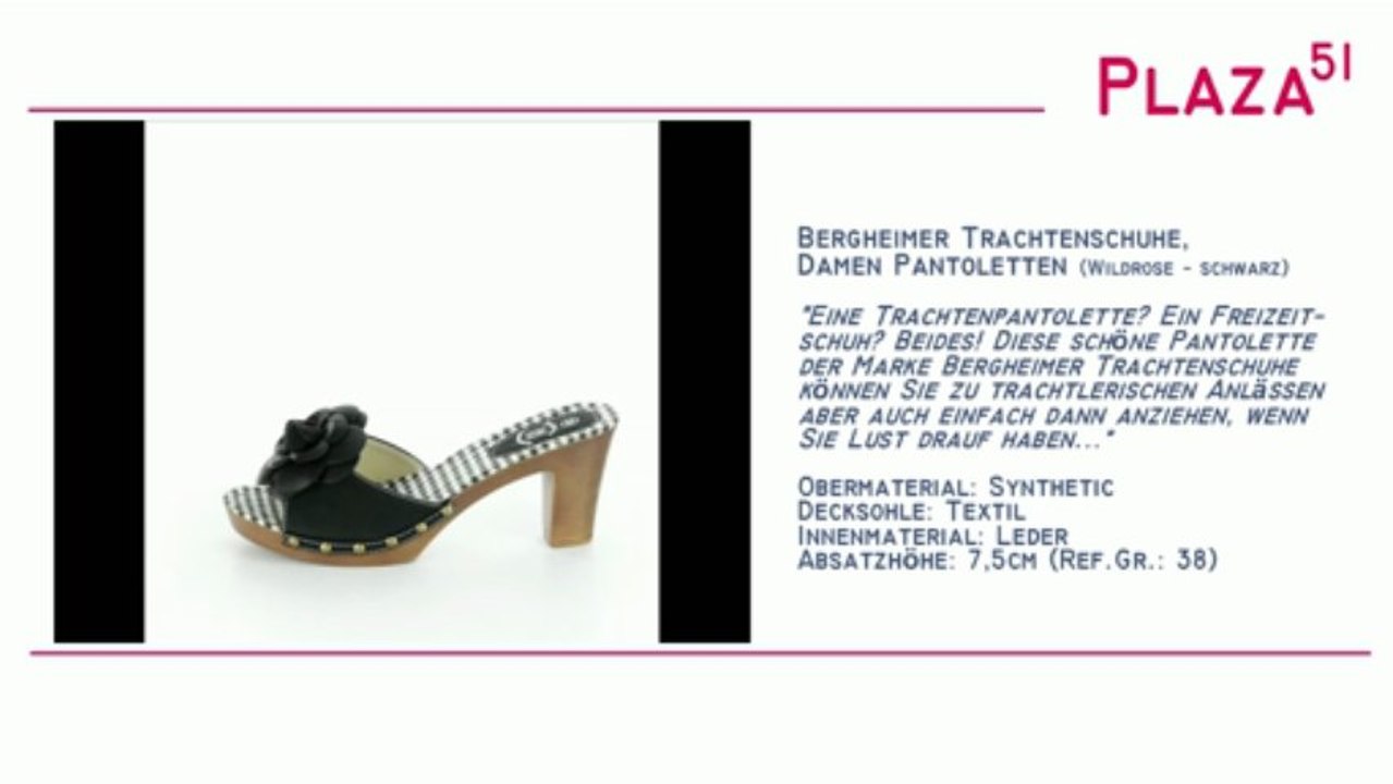 Neuvorstellung: Bergheimer Trachtenschuhe, Damen Trachten Pantoletten Wildrose - schwarz