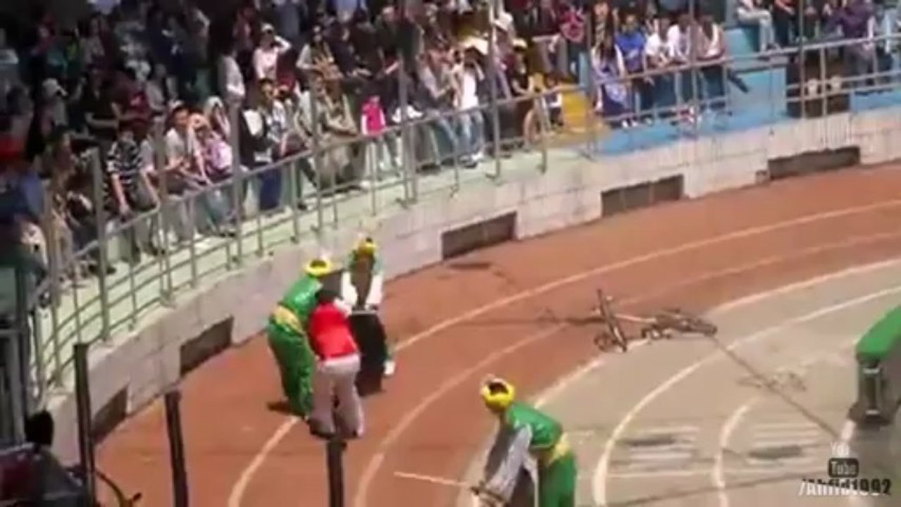 Chine, un ours mange un singe dans un cirque.