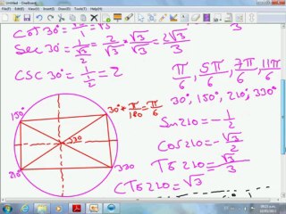 Funciones trigonométricas de los ángulos de 30 y 60 grados y sus equivalentes en los demás cuadrantes.