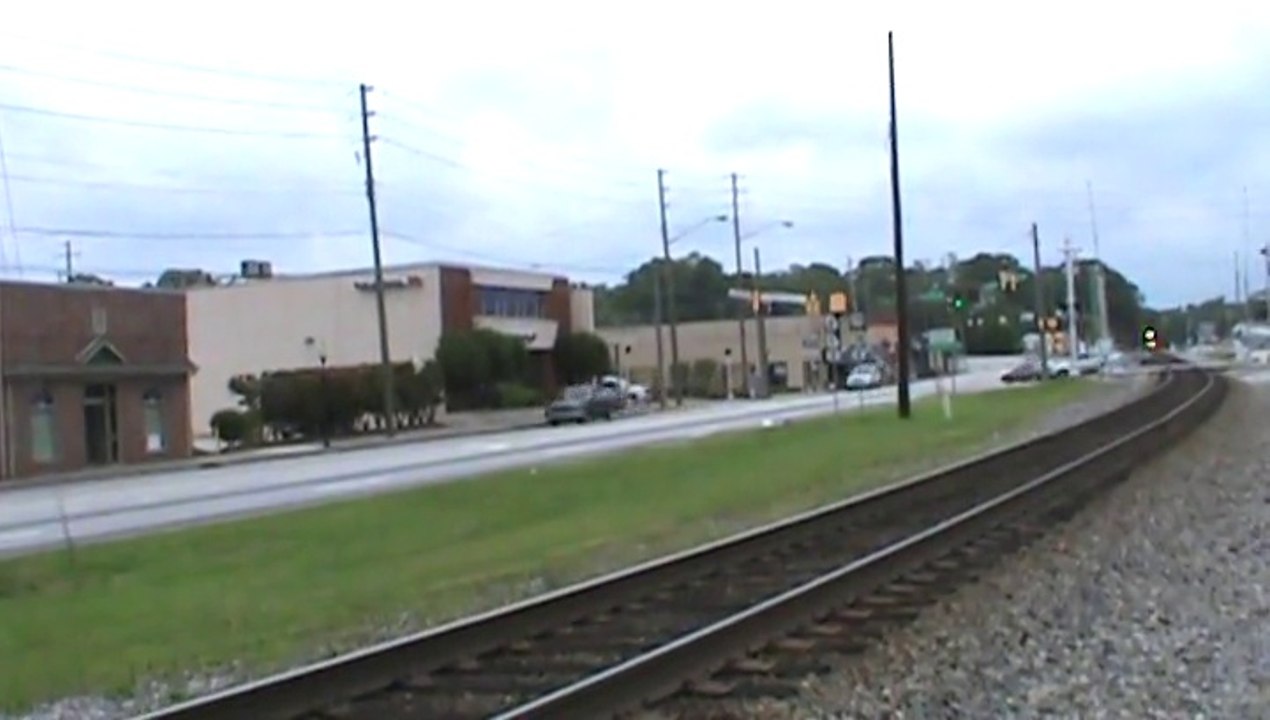 Train meet. One westbound autorack and stack train and one stack train into Whitaker Yard.