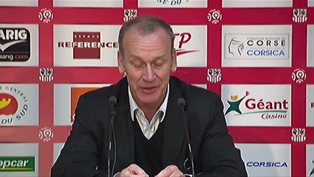 Conférence de presse AC Ajaccio - ESTAC Troyes : Albert EMON (ACA) - Jean-Marc FURLAN (ESTAC) - saison 2012/2013