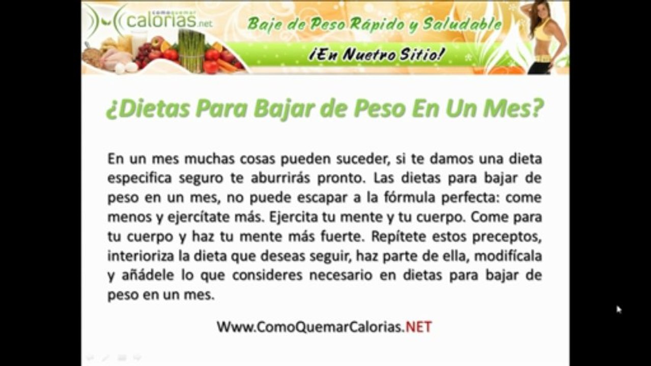 Dietas Para Bajar de Peso en Un Mes