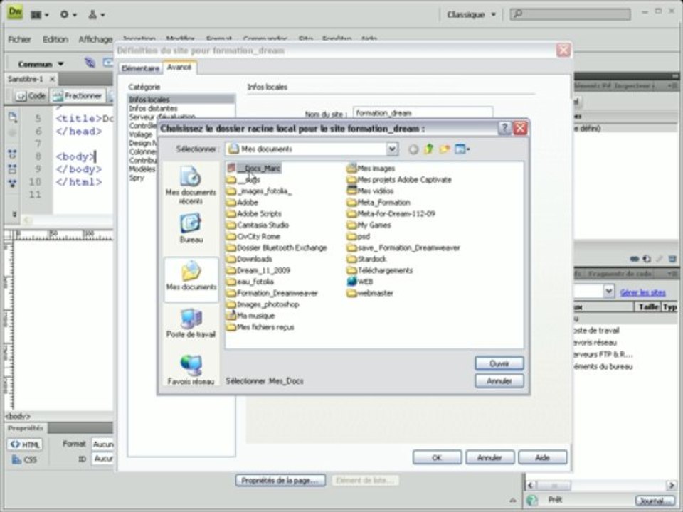 Formation Webmaster : Dreamweaver -2- Création d'un site local
