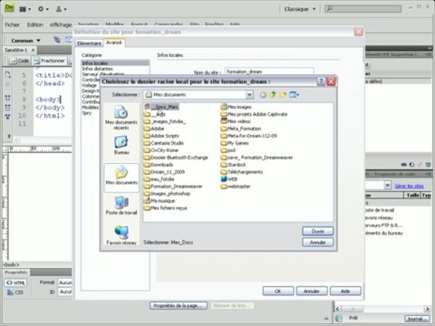 Formation Webmaster : Dreamweaver -2- Création d'un site local