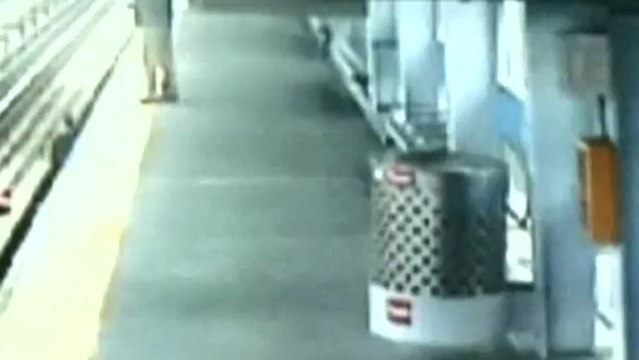 CCTV of baby in pram falling onto train tracks