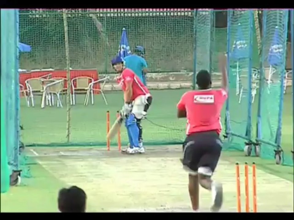 Rajasthan Royals James Faulkner scales bowling table