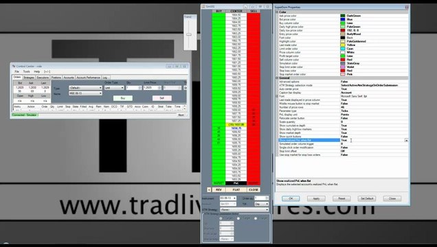 Réglages et paramètres du Dom sur Ninja Trader7.