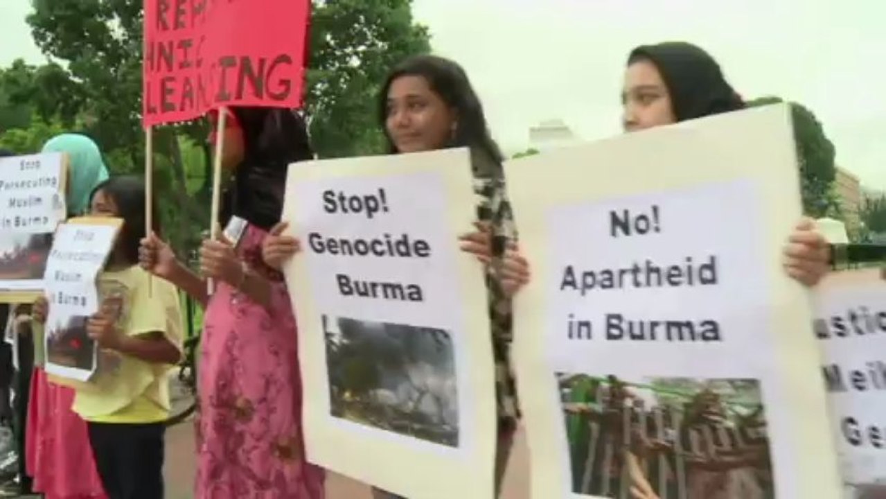 Demonstrators protest Myanmar president's White House visit