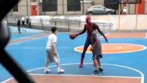 Andrew Garfield Plays Basketball with Kids in Spiderman Costume